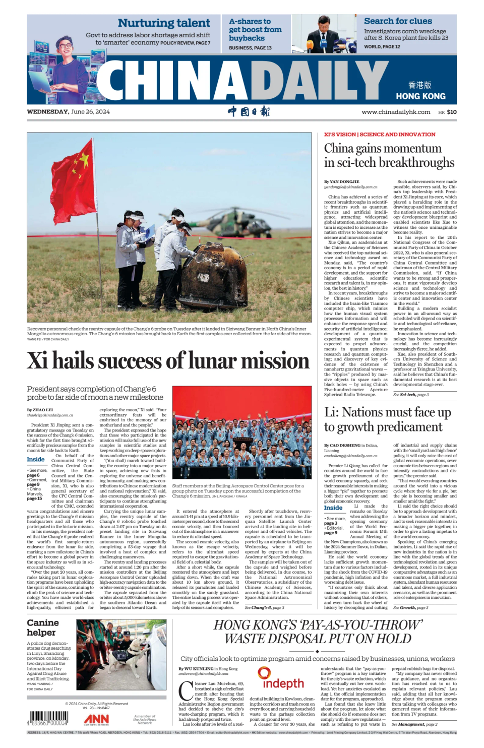 Prima-pagina-China Daily-oggi-edizione-di-oggi-20240626